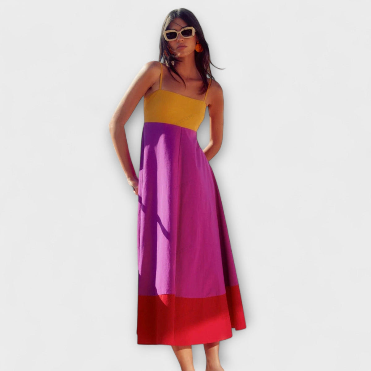 Style200™ | Chic Color Block Spaghetti Strap Dress for Any Occasion