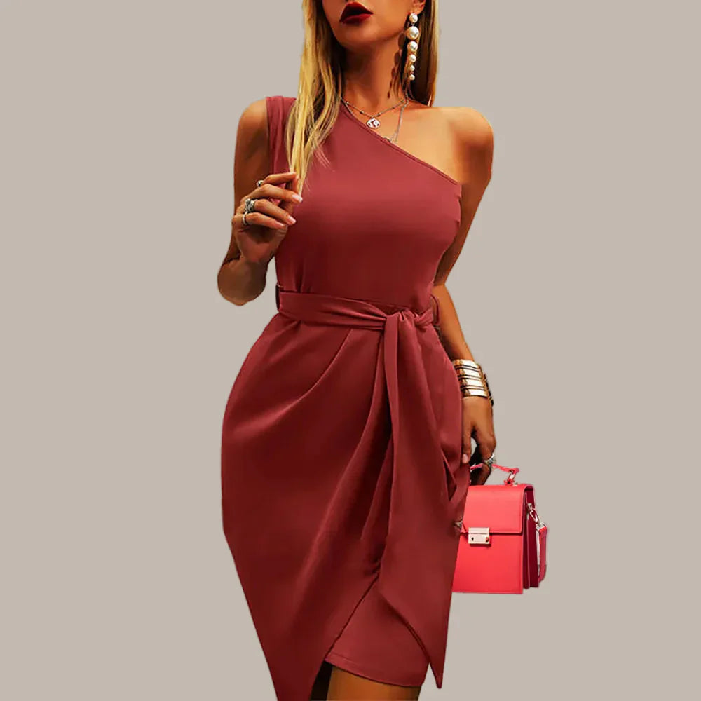 Sasha™ | Chic One Shoulder Midi Dress for Elegant Evenings