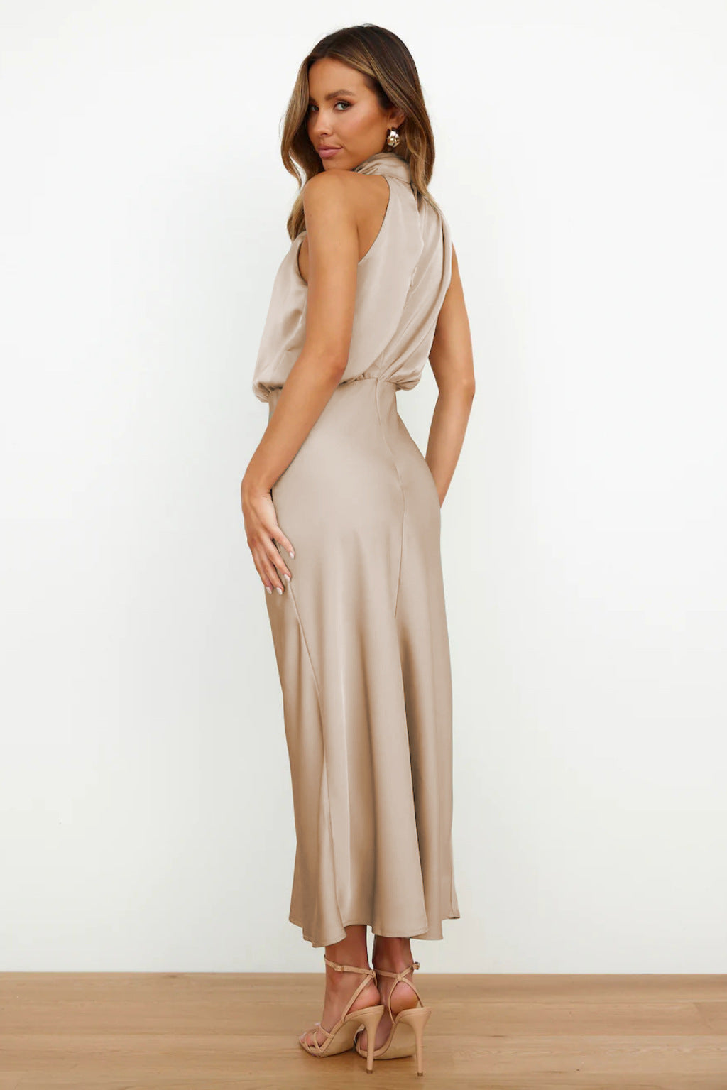 Véronique™ | Wedding Guest Dress – Chic Satin Halter