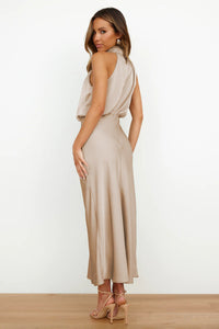 Véronique™ | Wedding Guest Dress – Chic Satin Halter