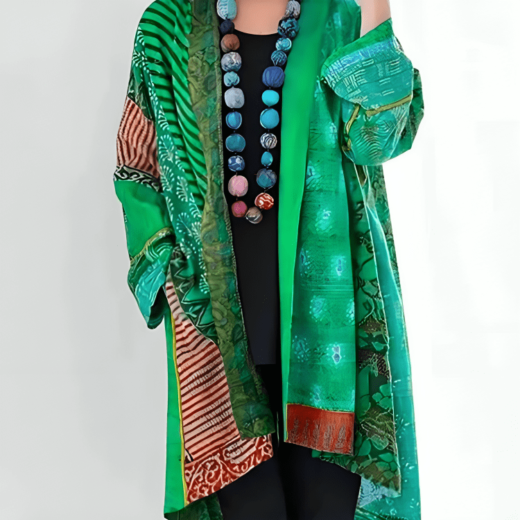Indigo | Longline Cardigan with Patchwork Print