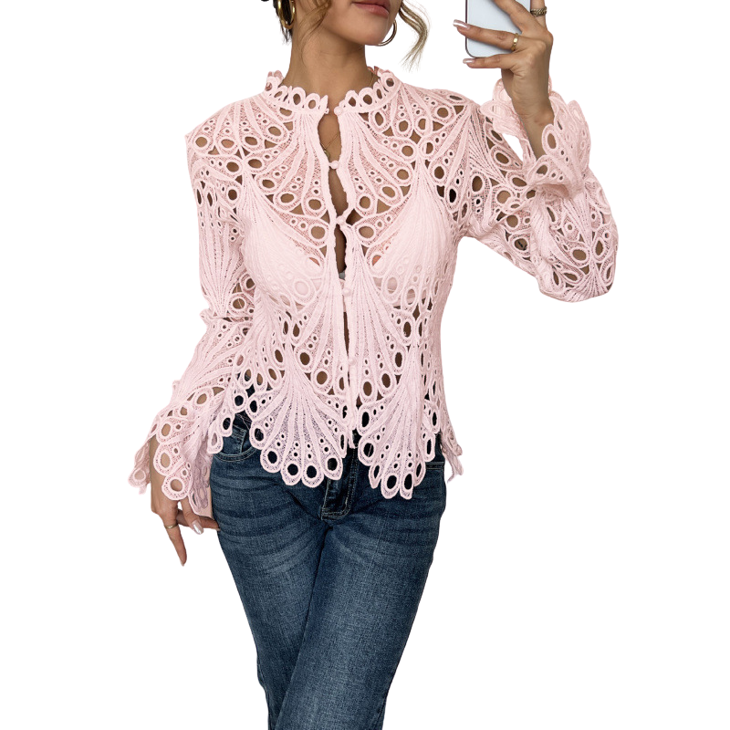 Bianca™ | Women's Lace Cutwork Blouse Long Sleeve Hollow Out Top