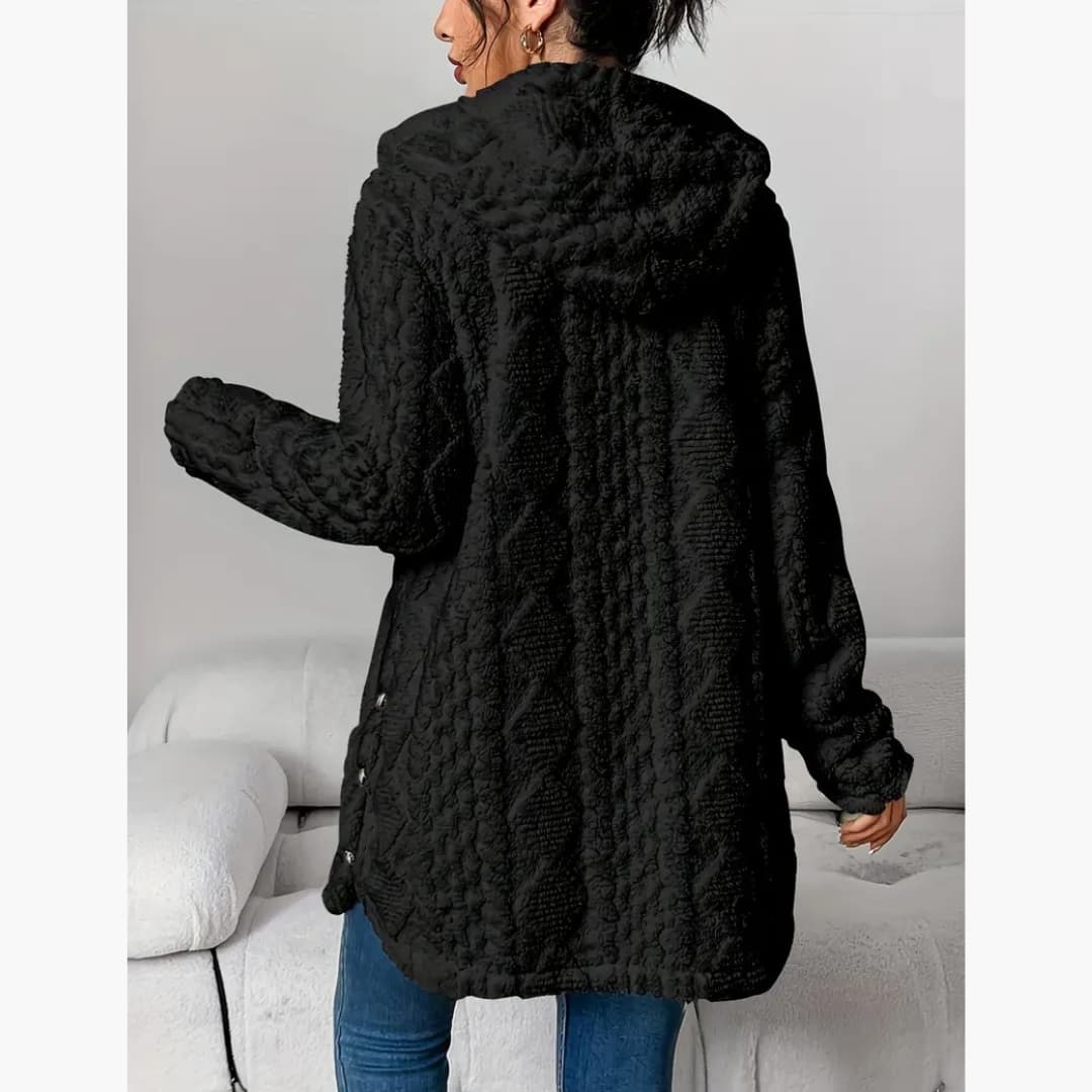Reese | Long Cardigan with Fuzzy Cable Knit Texture