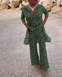 Mosa™ | Women's Printed Two Piece Set Longline Shirt Straight Pants