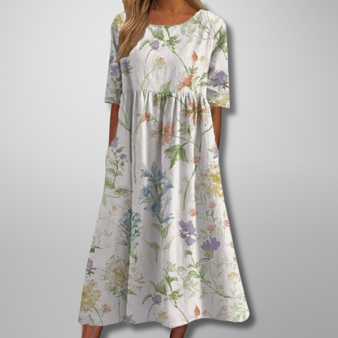 Rosalind | Crew Neck Floral Maxi Dress
