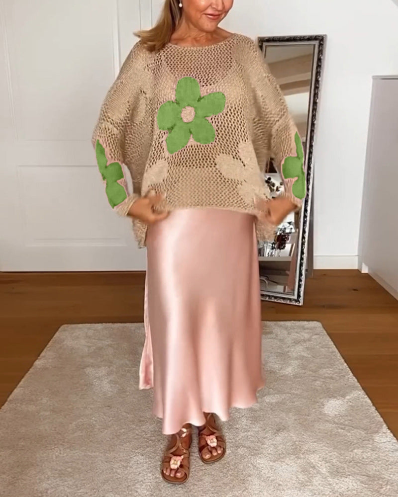 Bloom™ | Women's Crochet Top Floral Open Weave Long Sleeve