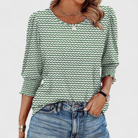 Harper™ | Women's Smocked Cuff 3/4 Sleeve Crew Neck Top