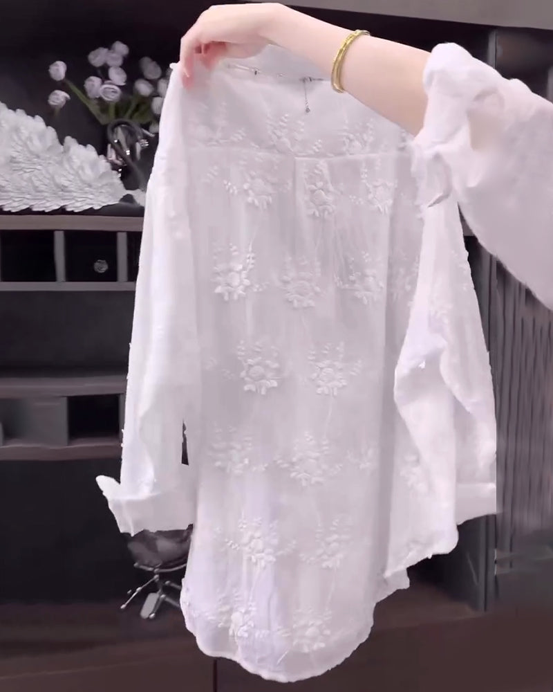 Anneliese™ | Floral Solid Color Shirt with Dropped Shoulders