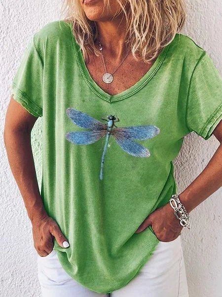 Luna™ | Women's Dragonfly Print V-Neck Short Sleeve Casual Tee