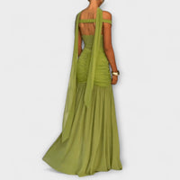 Style200™ | Nicole - Olive Green V-Neck Maxi Dress for Events