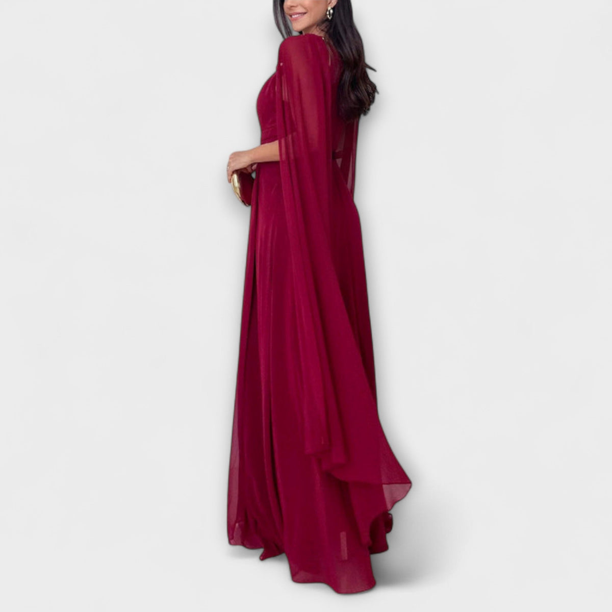 Style200™ | Chic Maxi Dress with Cape Sleeves & High Slit