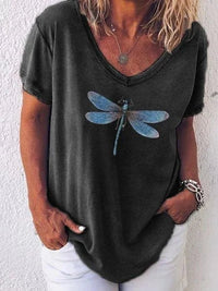 Luna™ | Women's Dragonfly Print V-Neck Short Sleeve Casual Tee