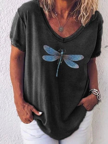 Luna™ | Women's Dragonfly Print V-Neck Short Sleeve Casual Tee