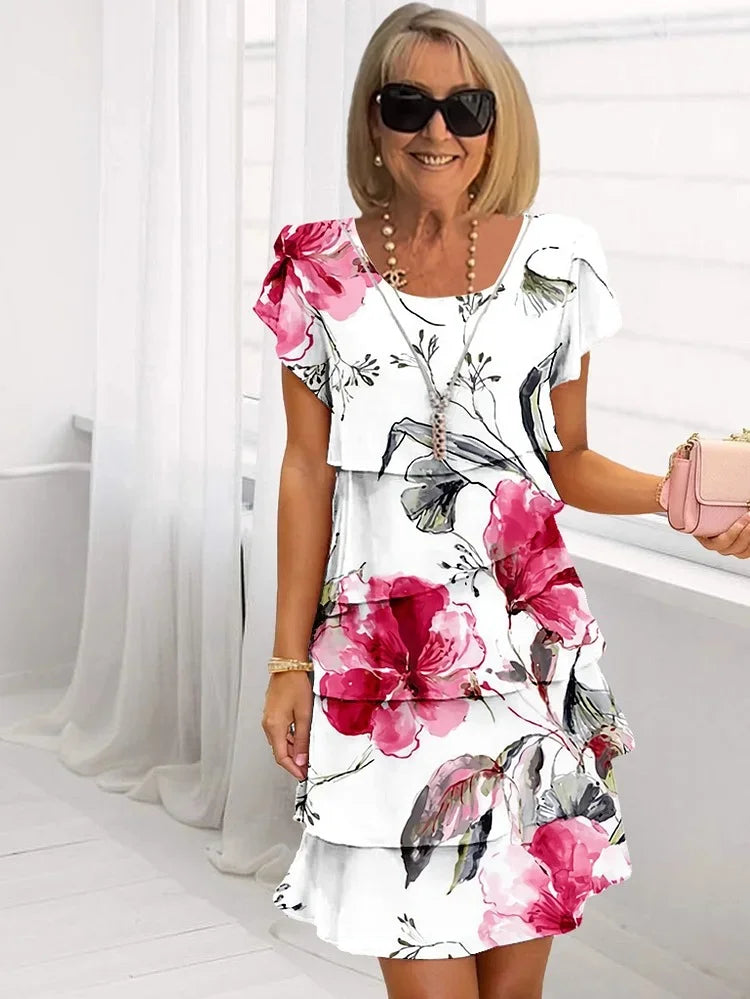 Chantal | Crew Neck Floral Midi Dress