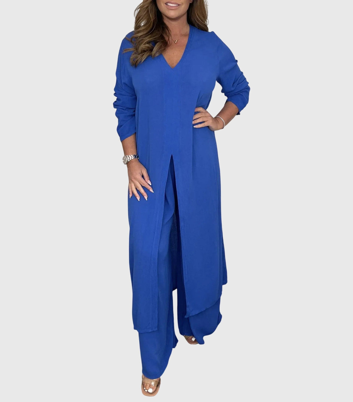 Pearl™ | Women's Duster Cardigan Two-Piece Set Wide Leg Pants