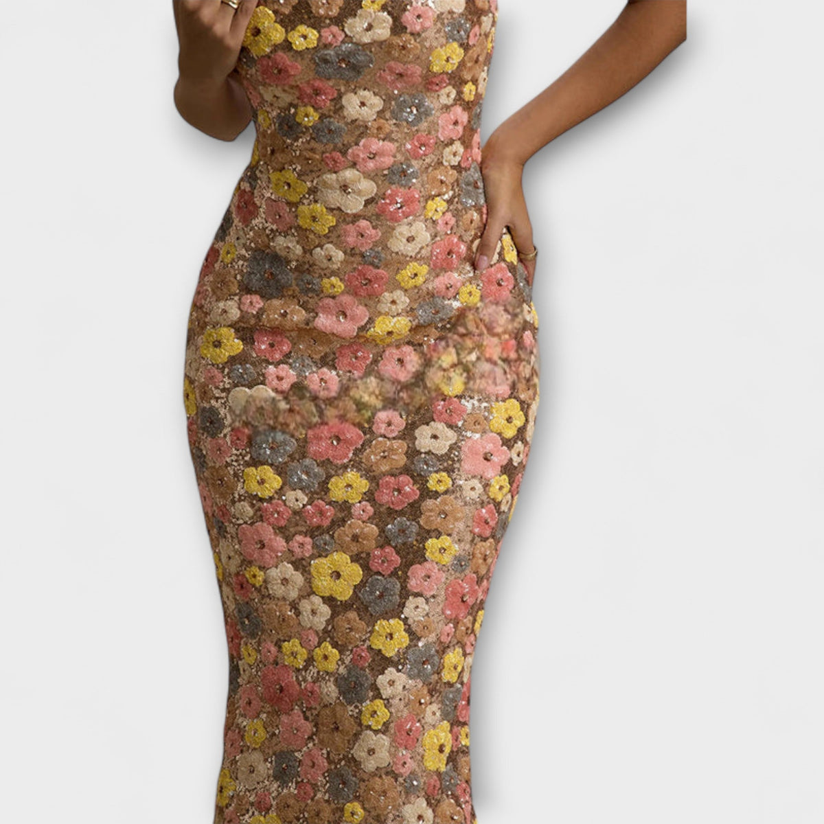 Style200™ | Oakley 80s Style Floral Sequin Maxi Dress for Special Occasions