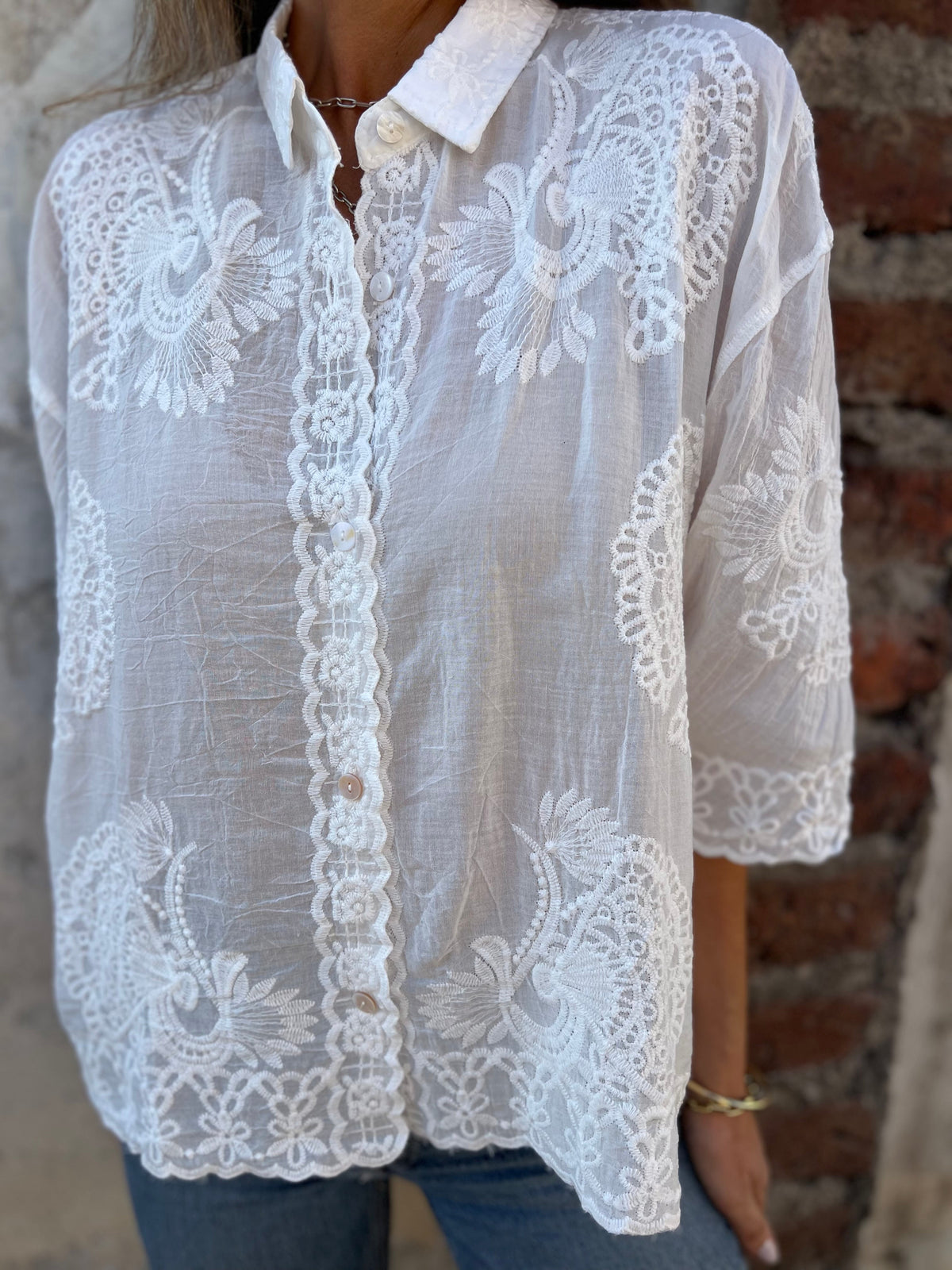 Vivienne™ | Women's Lace Blouse Long Sleeve Button Down Embroidered Top