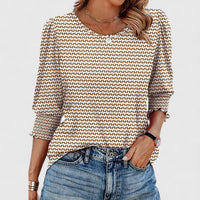 Harper™ | Women's Smocked Cuff 3/4 Sleeve Crew Neck Top