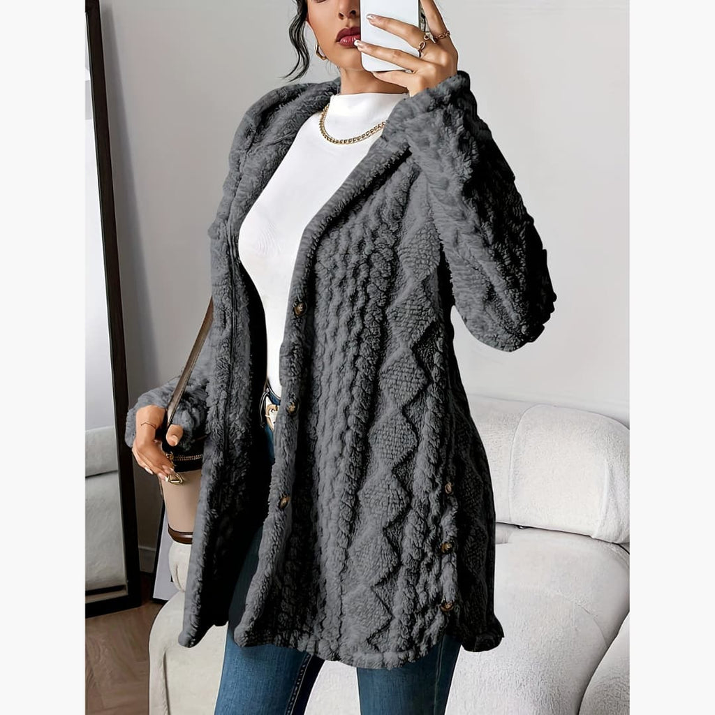 Reese | Long Cardigan with Fuzzy Cable Knit Texture