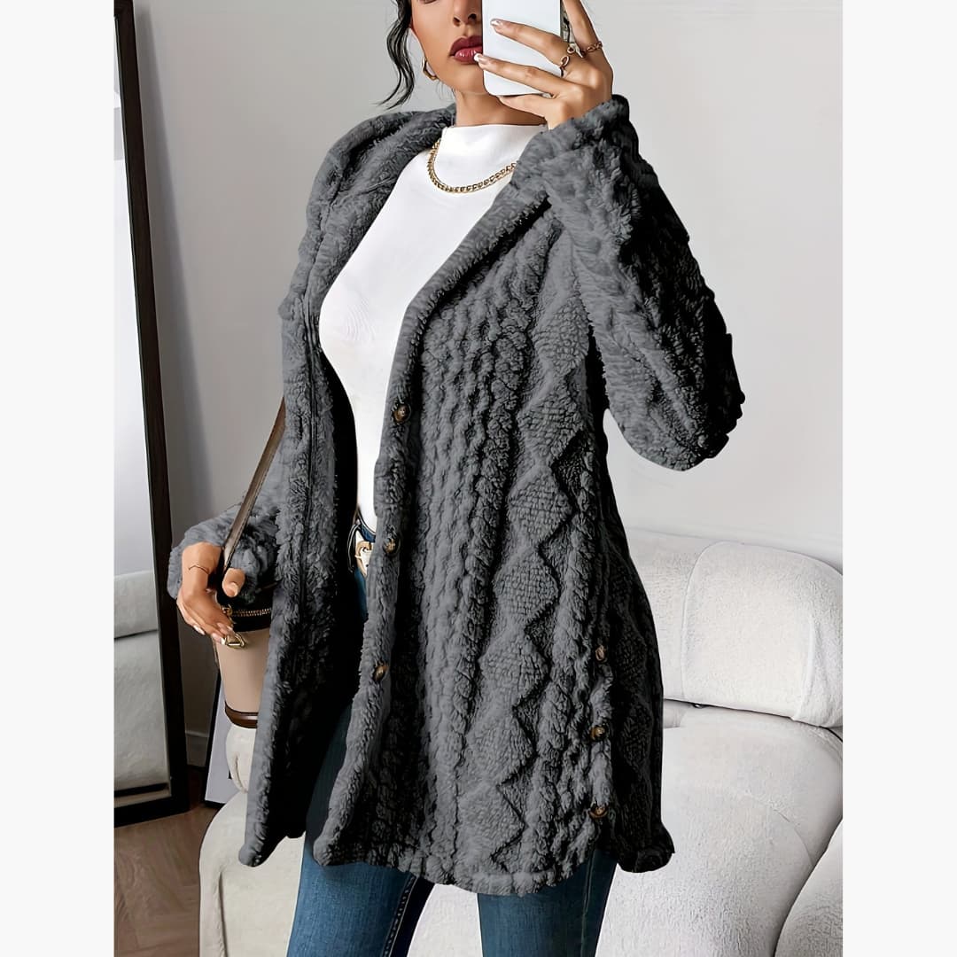 Reese | Long Cardigan with Fuzzy Cable Knit Texture