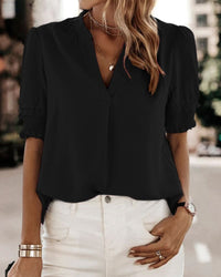 Maya™ | Women's V-Neck Puff Sleeve Blouse Short Sleeve Top