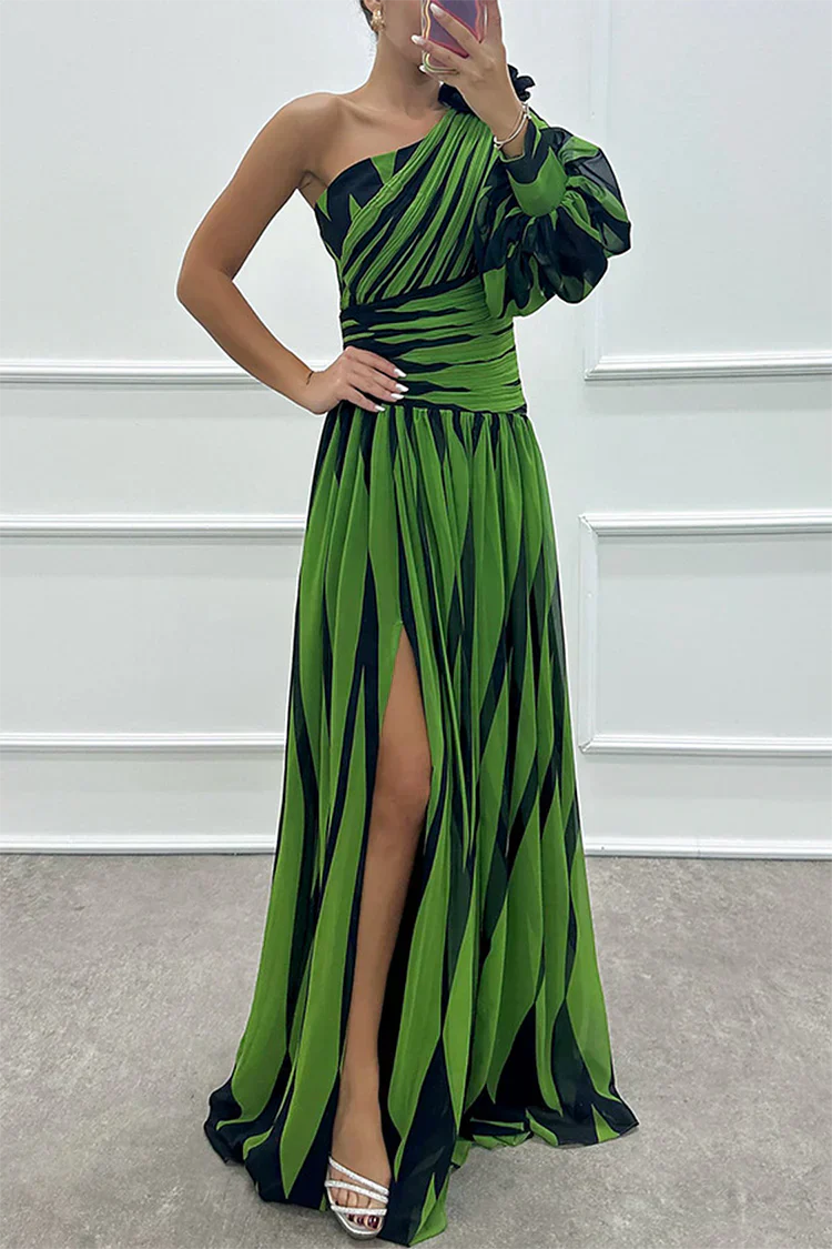 Ursule™ | Wedding Guest Dress - Striped One Shoulder Maxi
