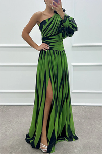 Ursule™ | Wedding Guest Dress - Striped One Shoulder Maxi