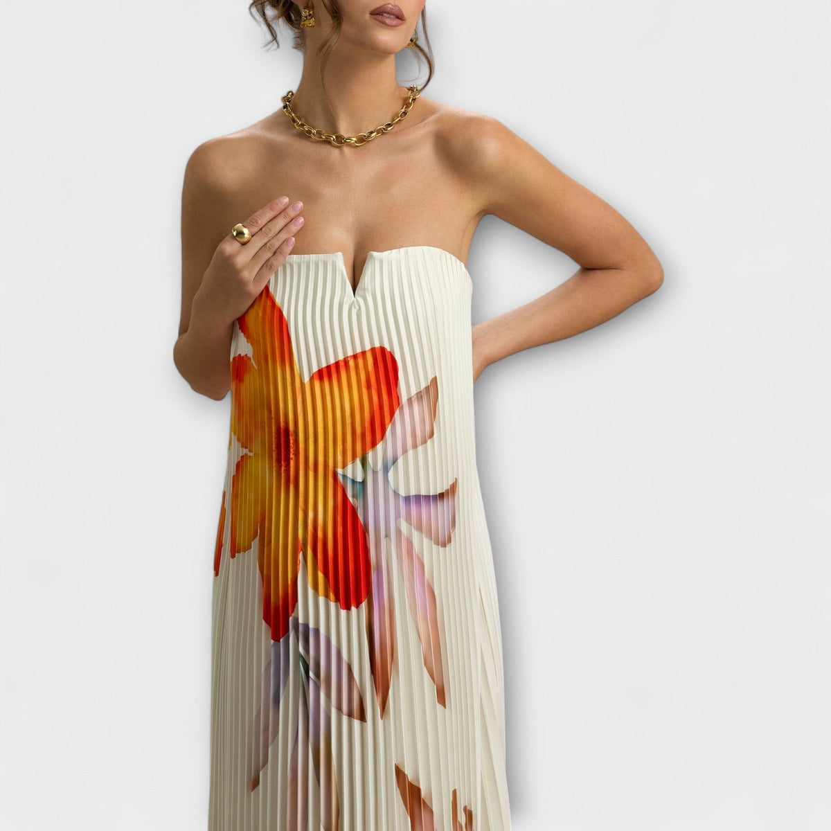 Style200™ | Michelle Orange Floral Maxi Dress for Special Occasions