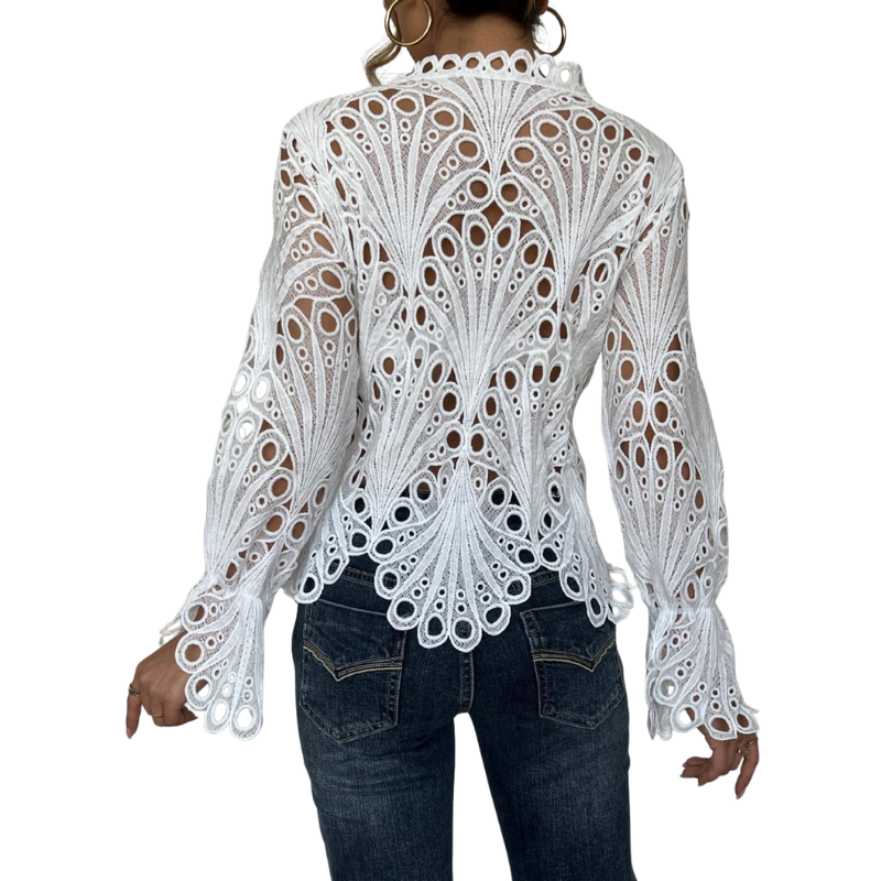 Bianca™ | Women's Lace Cutwork Blouse Long Sleeve Hollow Out Top