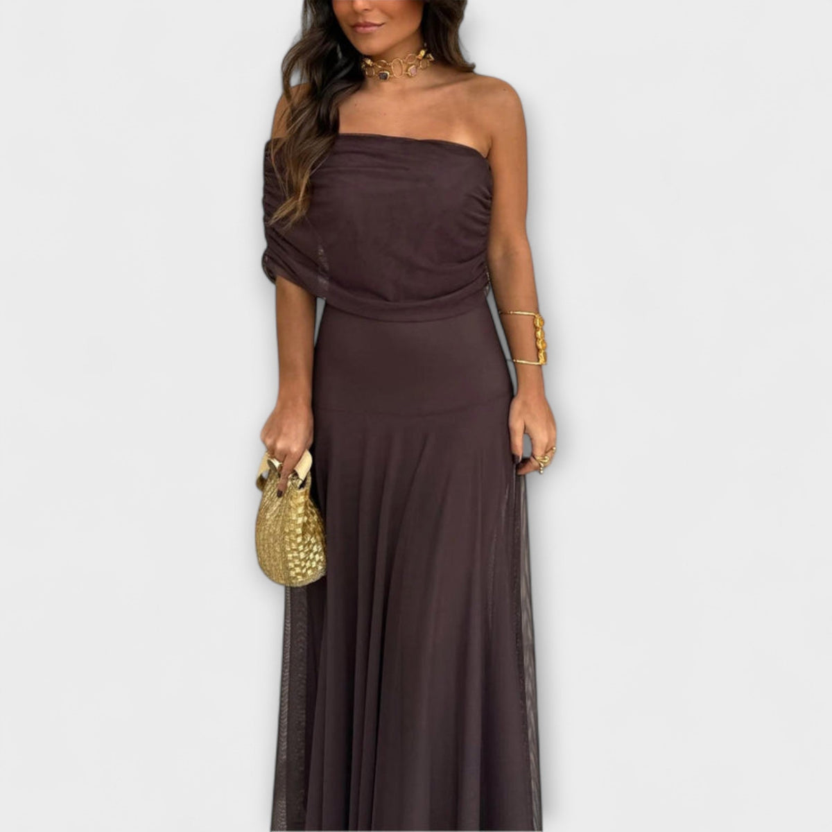 Style200™ | Toledo One-Shoulder Mesh Maxi Dress for Summer Events