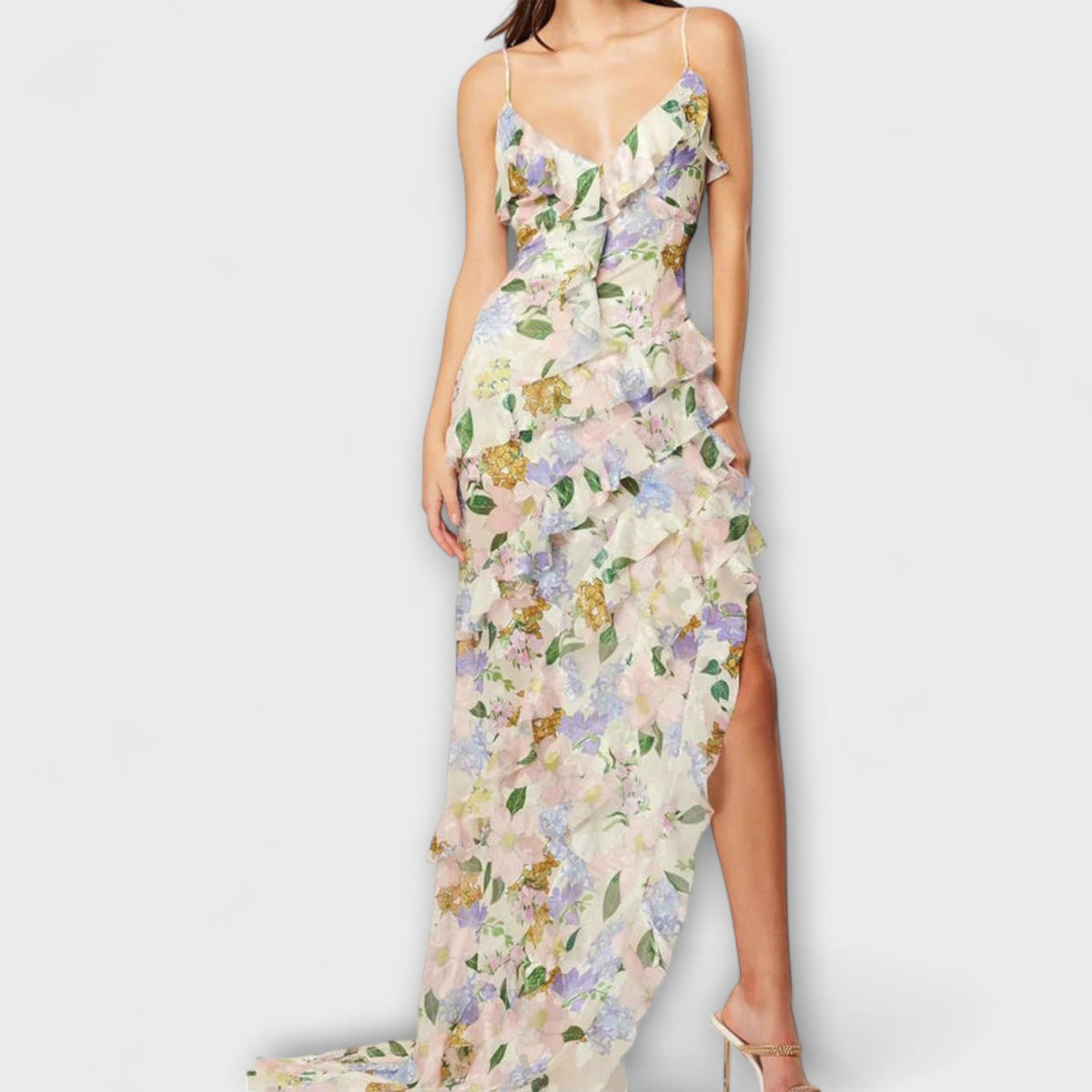 Style200™ | Chic Ruffled Dress with Strap Print for Any Occasion