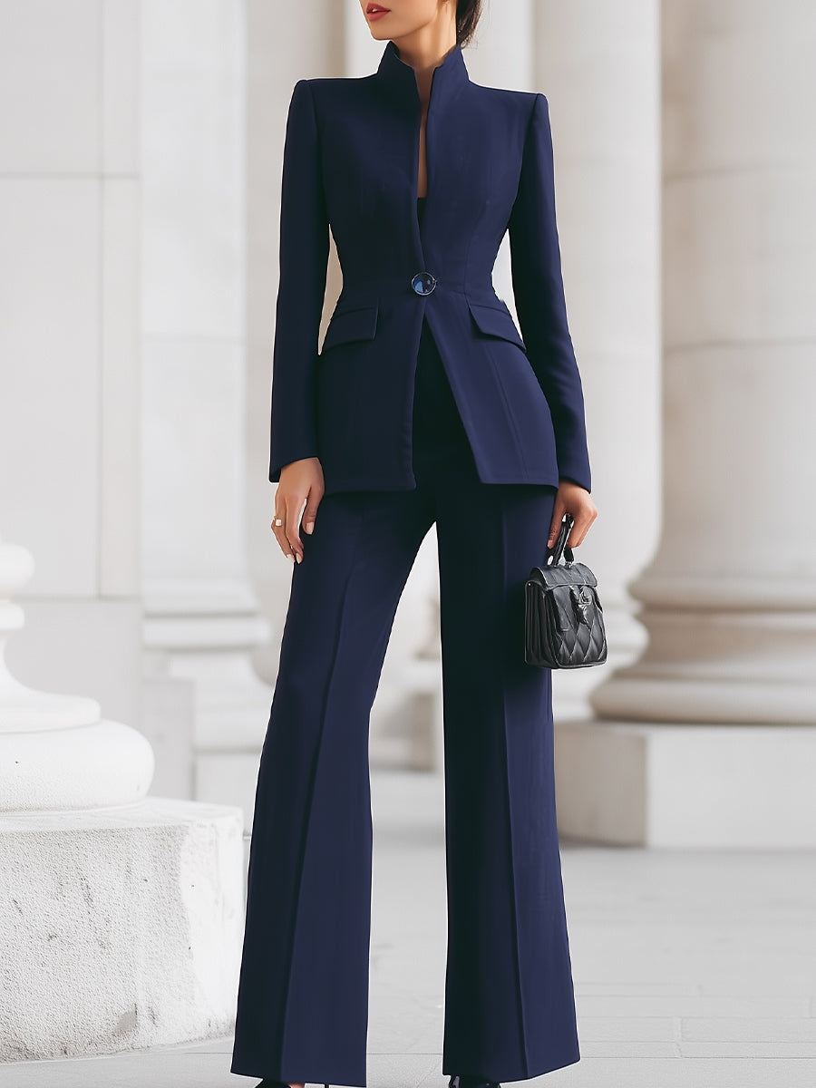 Celeste™ | Women's Stand Collar Blazer & Wide Leg Pants Suit Set