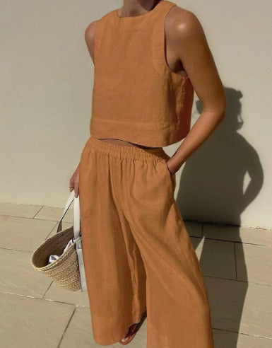 Salina™ | Women's Two Piece Set Crop Top Wide Leg Pants