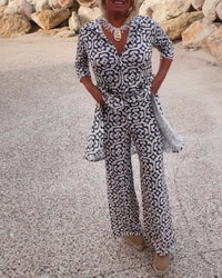 Mosa™ | Women's Printed Two Piece Set Longline Shirt Straight Pants