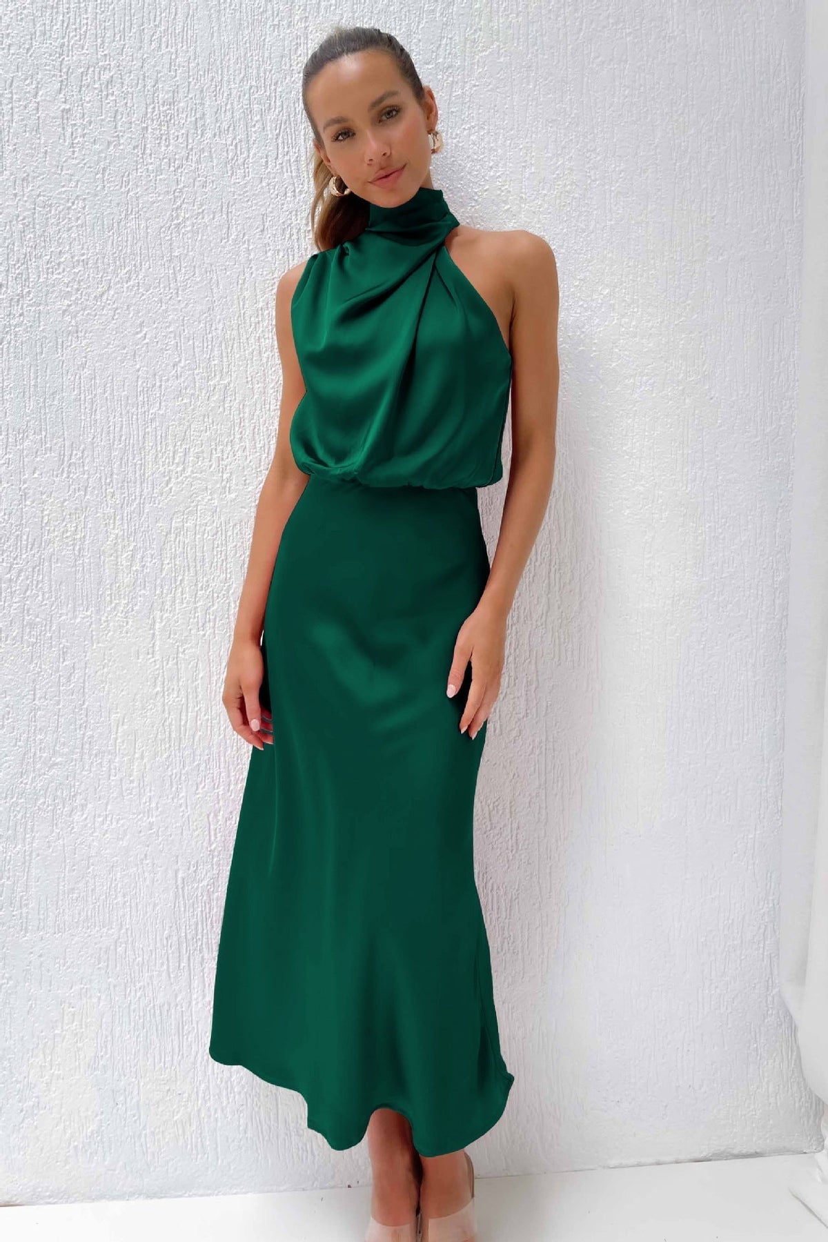 Véronique™ | Wedding Guest Dress – Chic Satin Halter