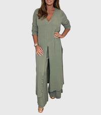 Pearl™ | Women's Duster Cardigan Two-Piece Set Wide Leg Pants