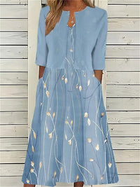 Mia | Floral Midi Dress 3/4 Sleeve Cotton Blend Casual