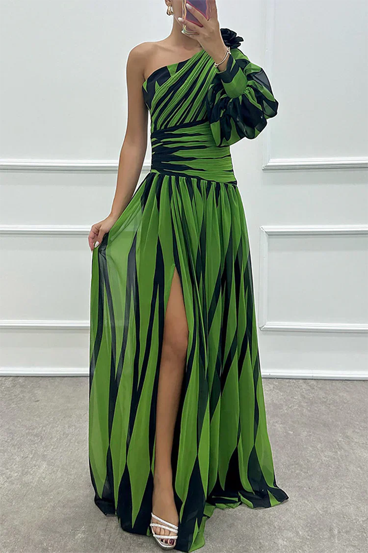 Ursule™ | Wedding Guest Dress - Striped One Shoulder Maxi