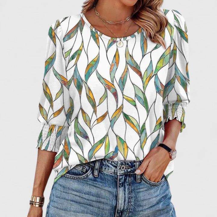 Harper™ | Women's Smocked Cuff 3/4 Sleeve Crew Neck Top