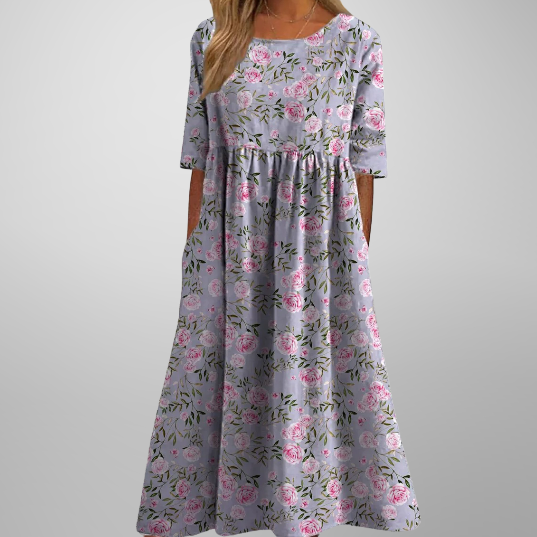 Rosalind | Crew Neck Floral Maxi Dress