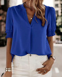 Maya™ | Women's V-Neck Puff Sleeve Blouse Short Sleeve Top