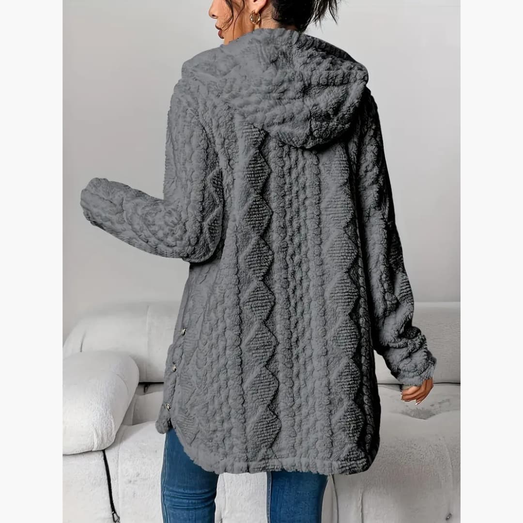 Reese | Long Cardigan with Fuzzy Cable Knit Texture