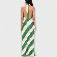 Style200™ | Chic Striped Halter Backless Maxi Dress for Events