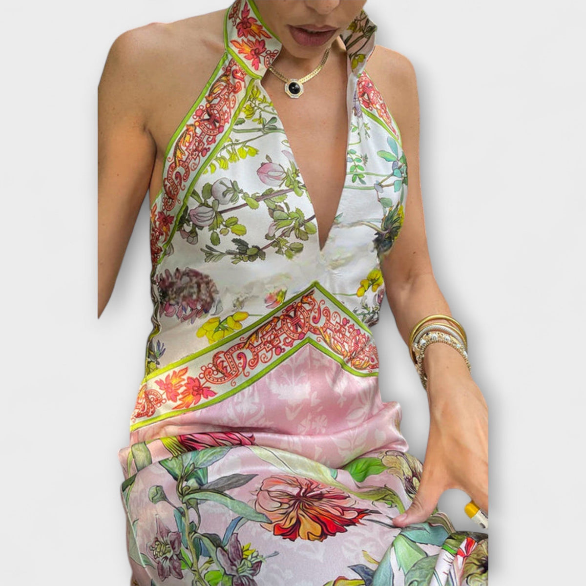 Style200™ | Floral Sleeveless Open Back Maxi Dress for Summer Events