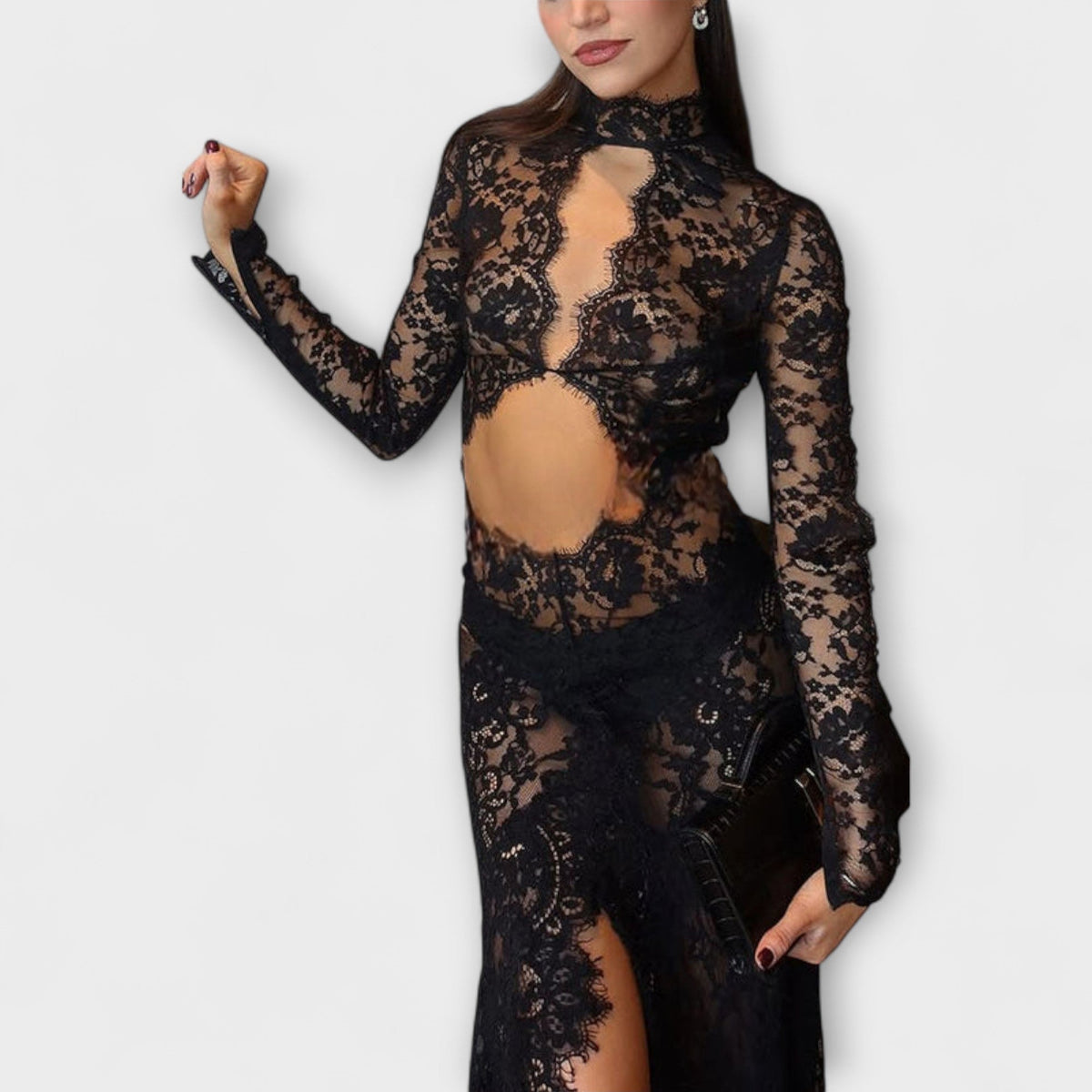 Style200™ | Azalea Midnight Elegance Sheer Cutout Maxi Dress for Special Occasions