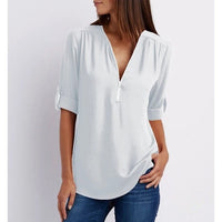 Rosé™ | Women's Zip-Up V-Neck Half Sleeve Casual Blouse Top