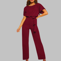 Sunny™ | Women's Belted Wide Leg Jumpsuit Batwing Sleeve Crewneck