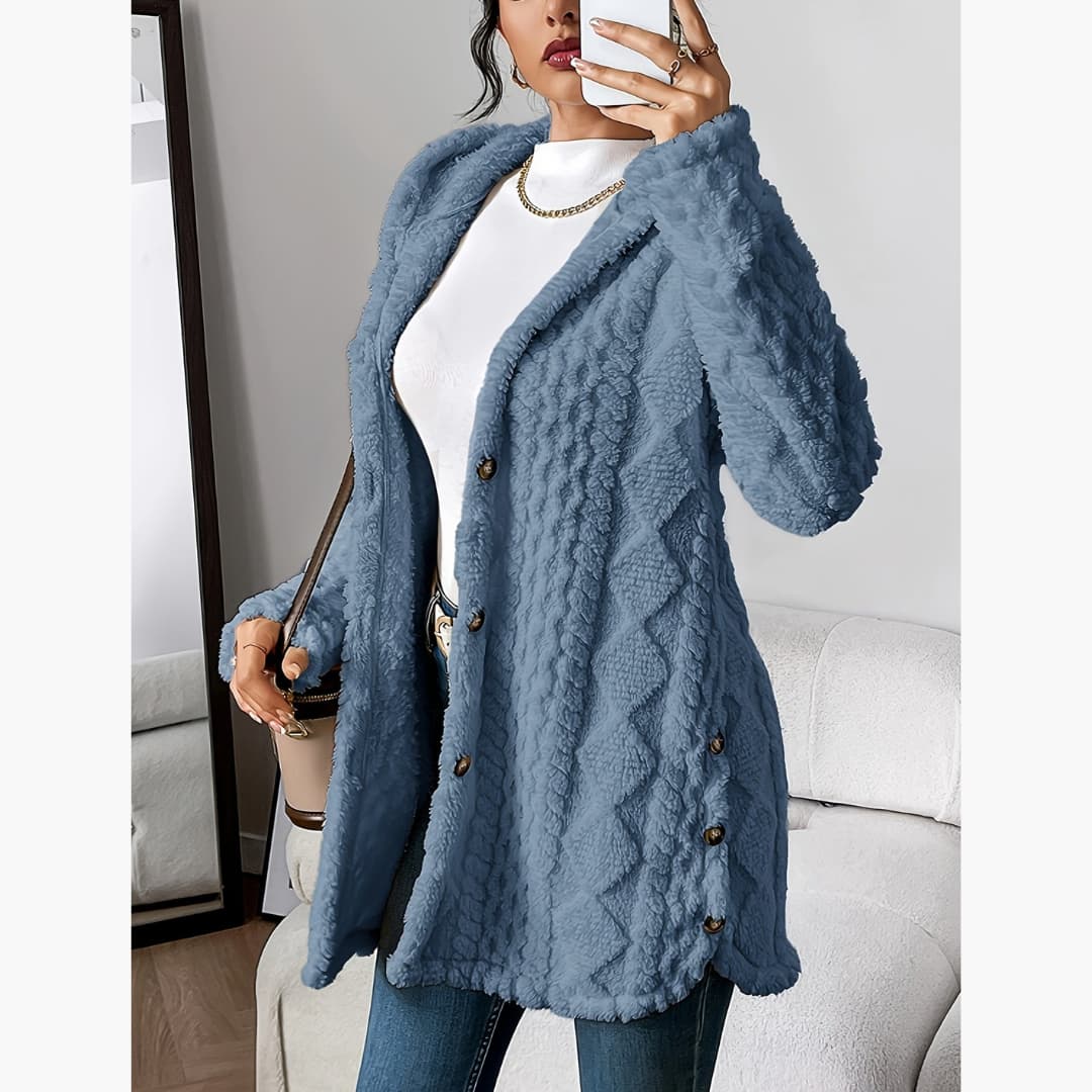 Reese | Long Cardigan with Fuzzy Cable Knit Texture