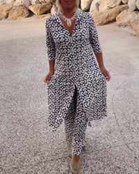 Mosa™ | Women's Printed Two Piece Set Longline Shirt Straight Pants