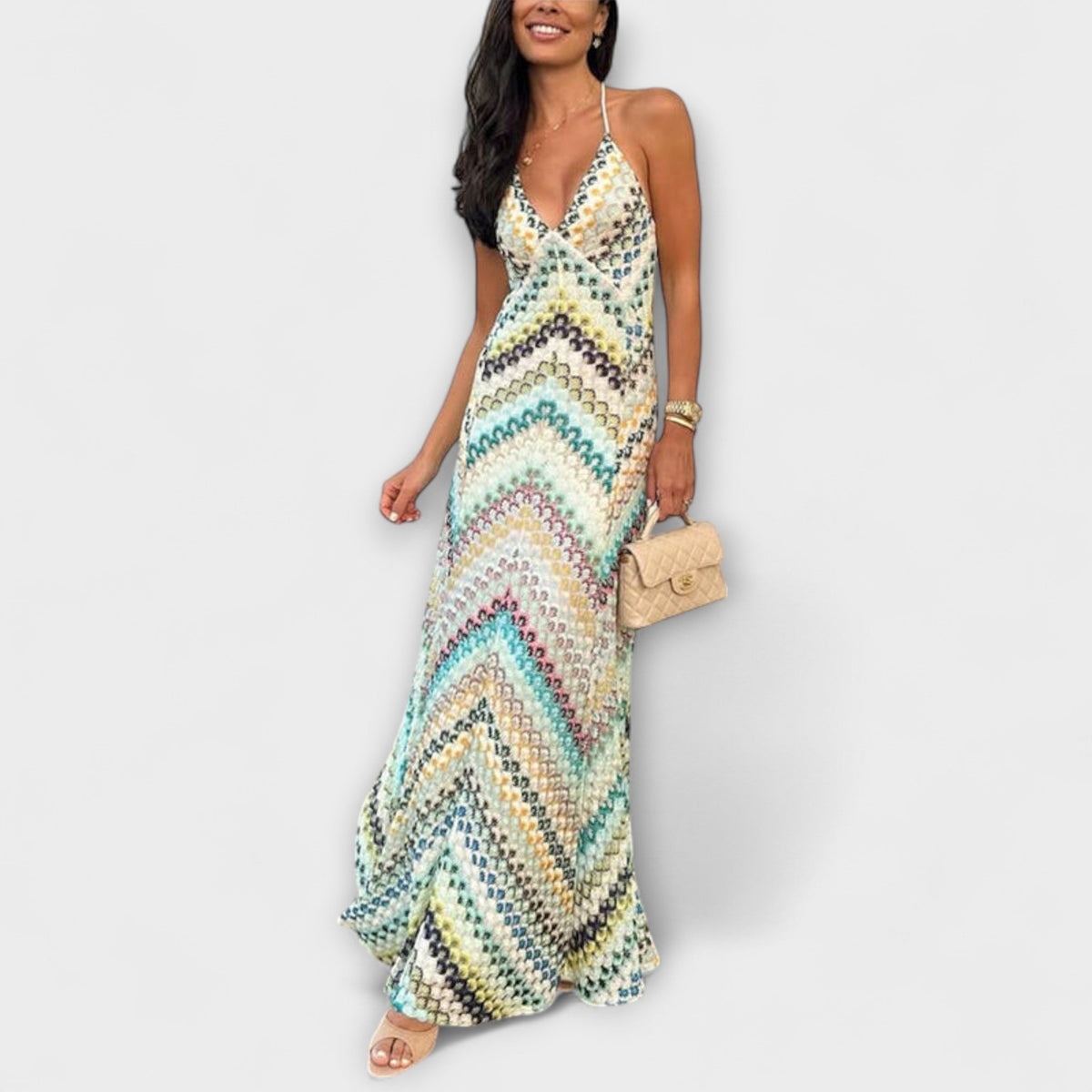 Style200™ | Remi - Missoni Vibrant Herringbone Maxi Dress for Any Occasion